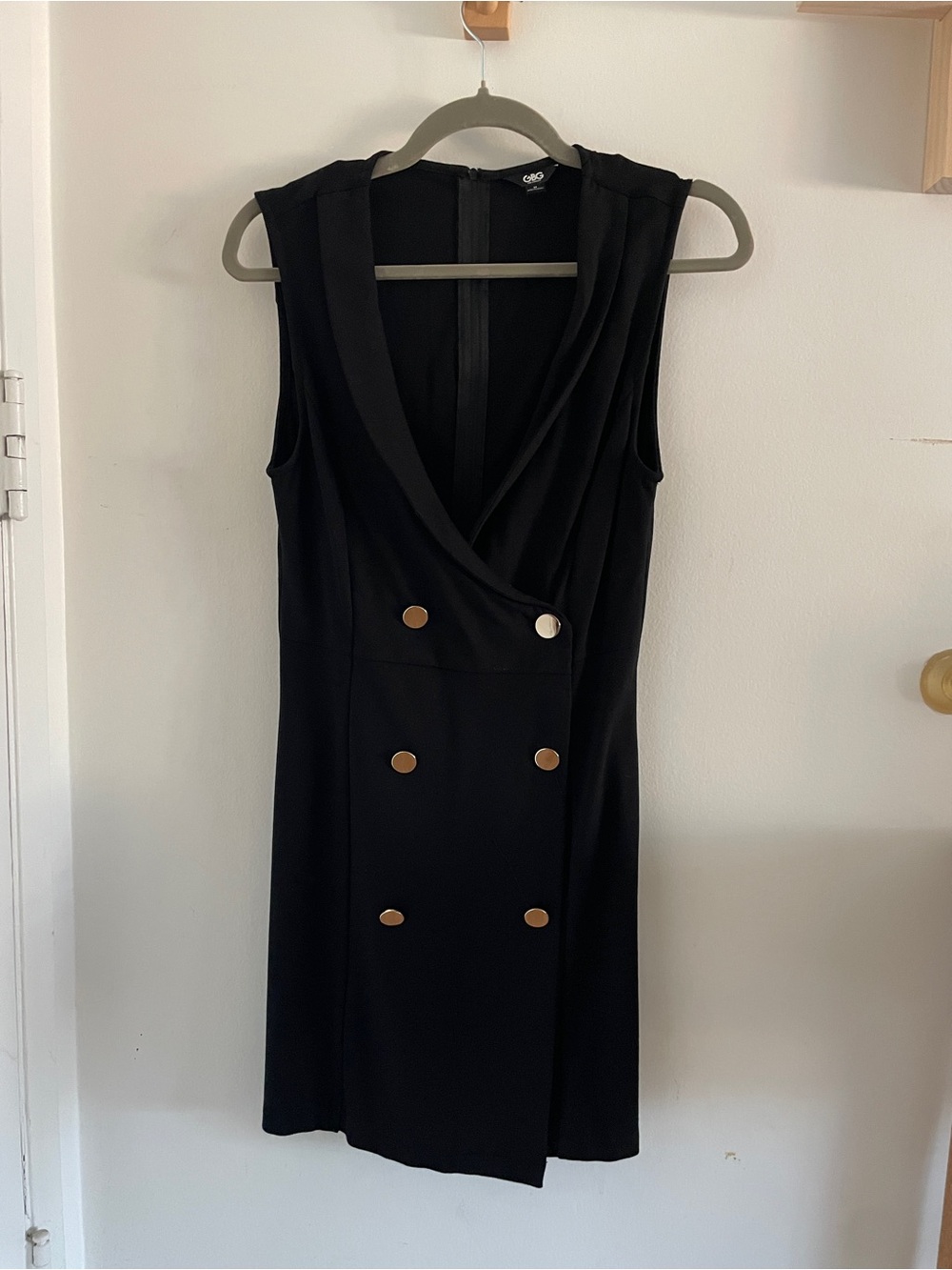 GBG Sleeveless Black Double-Breasted Dress with Gold Buttons